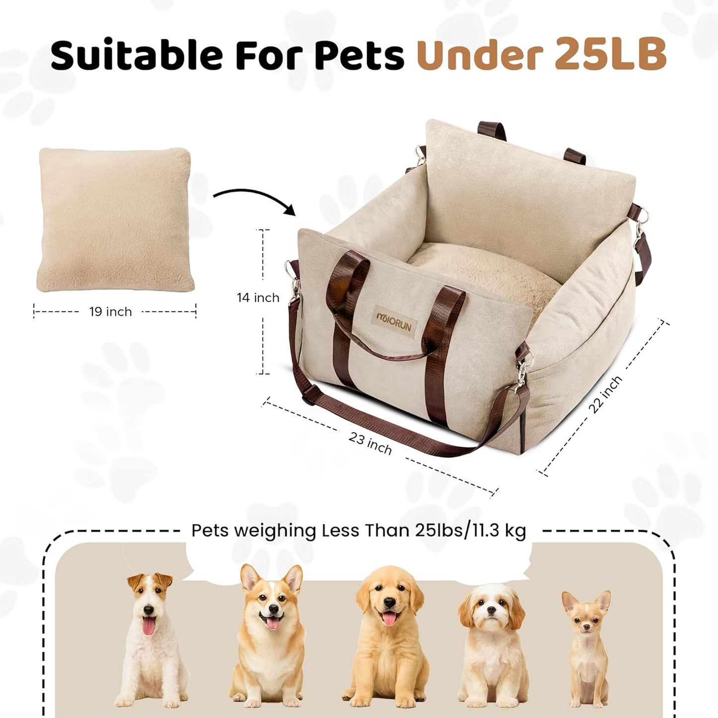 Cozy Dog Car Seat for Medium Dogs, Soft Dog Bed for Car, Safety Travel Bed & Portable Pet Carrier, Removable & Washable with Storage Pockets, Clip-On Safety Belt