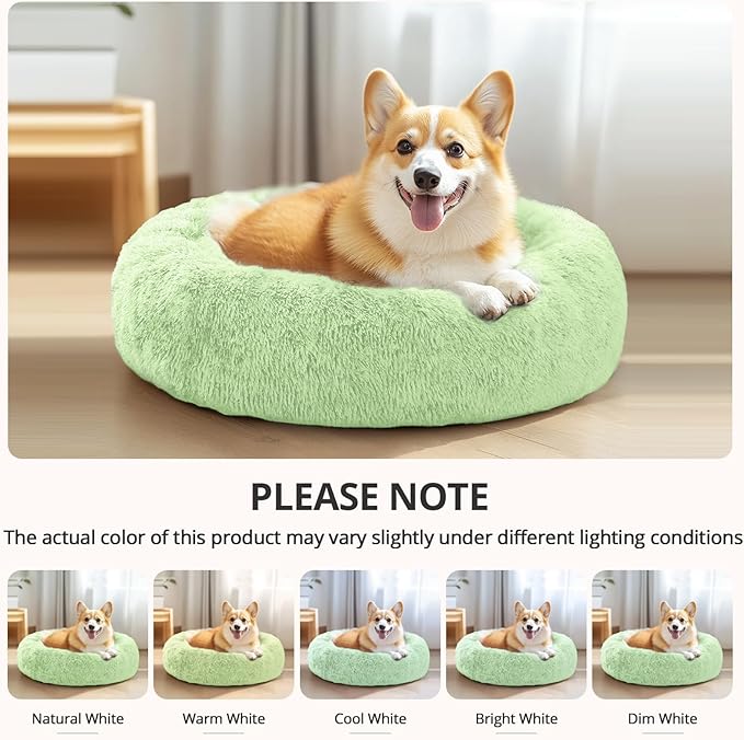 JOLLYVOGUE Medium Calming Dog Bed, Anti-Anxiety Donut Cuddler Cat Bed with Anti-Slip Bottom, Fluffy Faux Fur Machine Washable Pet Cushion for Medium Large Dog & Cat (31")