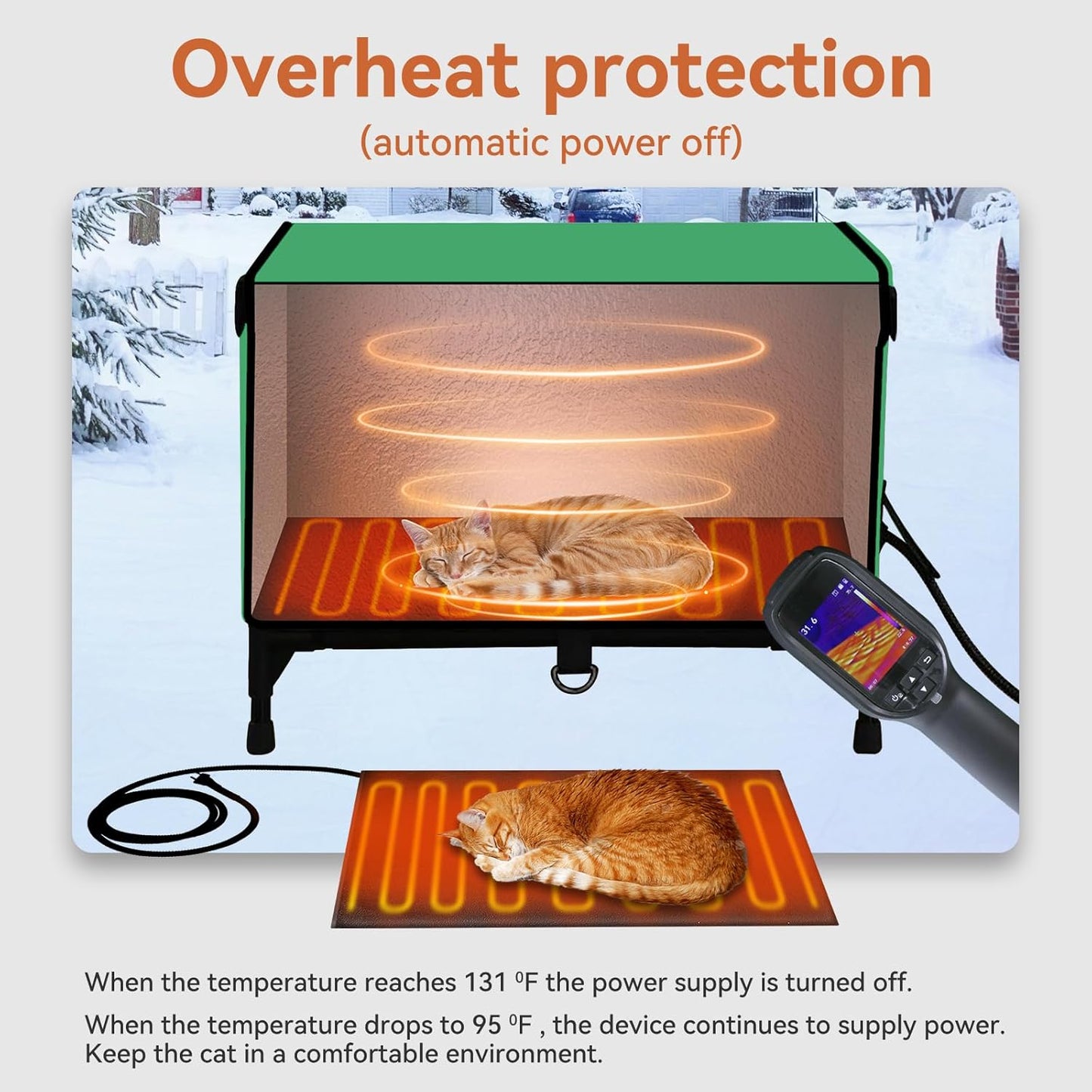 Heated Outdoor Cat House for Winter - Large, Weatherproof, Extremely Waterproof, Insulated Outside Shelter for Multiple Feral Cats (Green)
