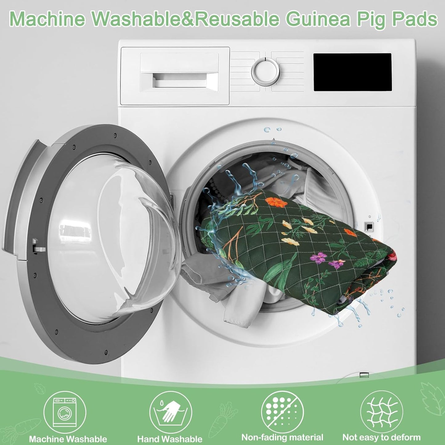 Bienbee Guinea Pig Bedding, 2 Pack 12" x 12" Reusable Guinea Pig Cage Liner Waterproof and Absorbent Small Animal Bedding Washable Guinea Pig Pee Pads for Small Pet Hamster Rabbit Squirrel, Green