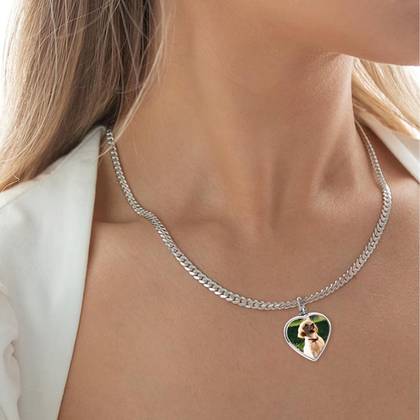 Personalized Pet Urn Necklace for Dog Ashes Custom Engraving Photo Text Pet Cremation Jewelry Customize Memorial Gift for Pet Dog Cat Ashes Necklace (01-Heart)