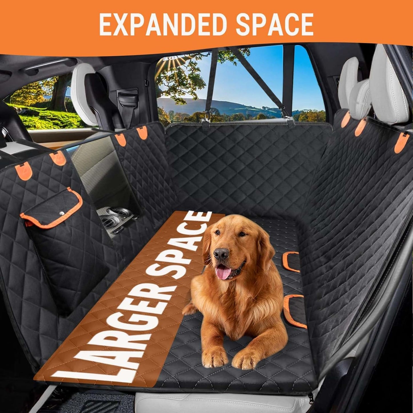 Back Seat Extender for Dogs, Dog Car Seat Cover with Hard Bottom for Backseat Protector, Large Space Dog Hammock with Mesh Window for Car SUV Truck