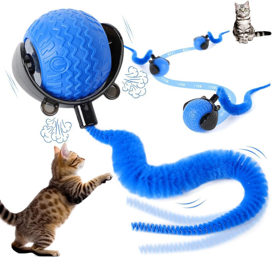 nteractive Cat Ball Toy, Cat Toy Ball with Cord Imitation Mouse, Obstacle Avoidance Smart CatToy Balls, Motion Activated Toys to Keep Them Busy (Blue, 1)