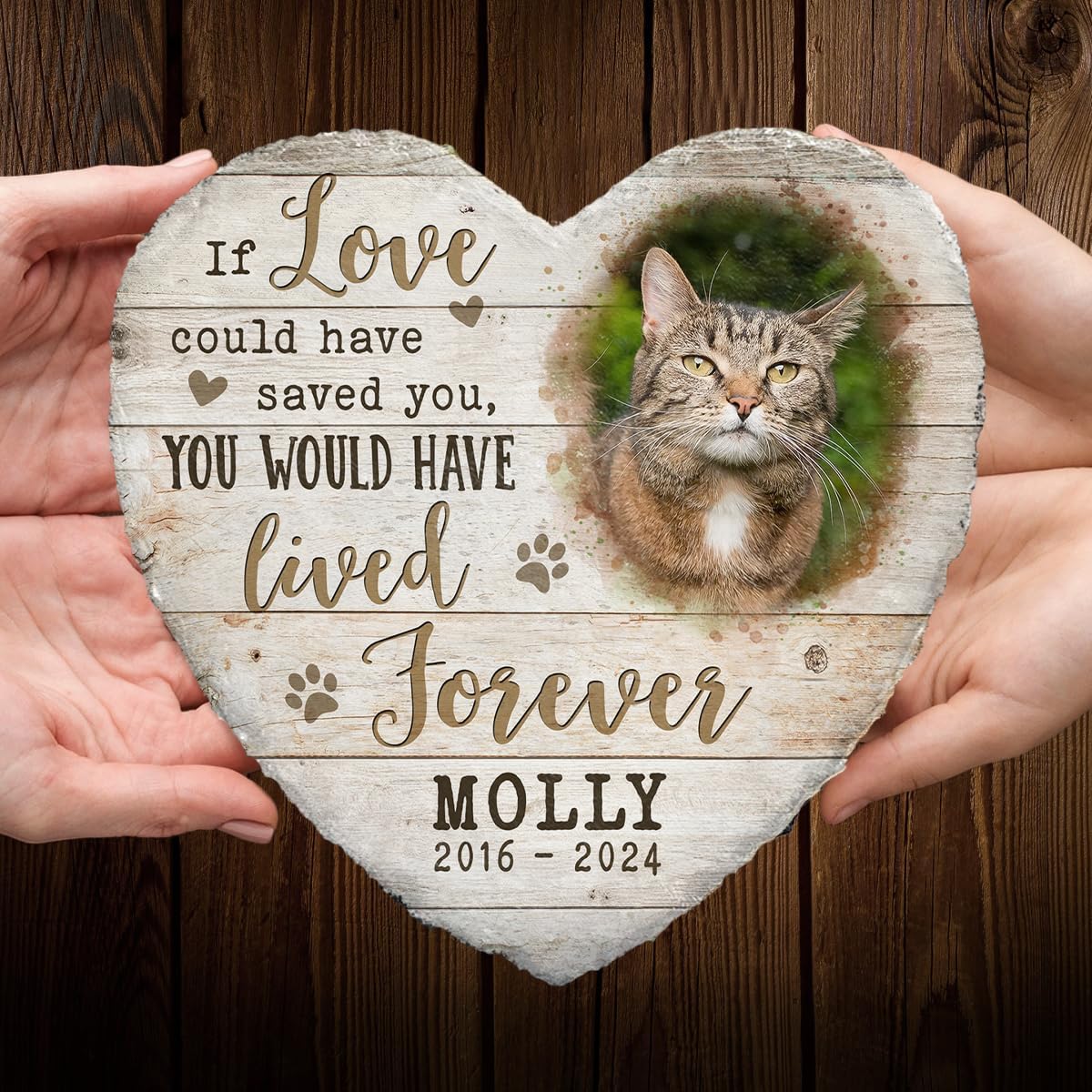 Custom Memorial Stones for Cats - 'If Love Could Have Saved You' Pet Memorial Heart Stone - Condolences Gift for Loss - Cat Paw Prints - Choose Heartfelt Quote