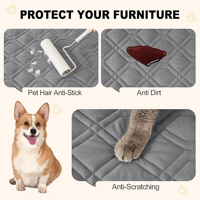 Smiry Waterproof Dog Blanket, 30x53 Inch Soft Pet Bed Cover Reversible, Washable Sofa Couch Furniture Protector for Small Medium Large Dog Puppy Cat, Grey/Light Grey