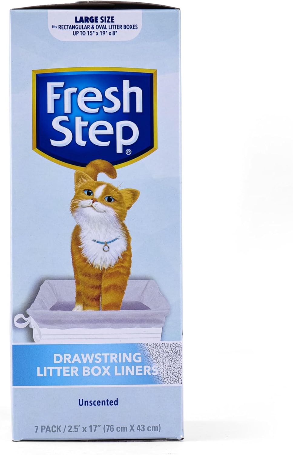 Fresh Step Drawstring Cat Litter Box Liners, Unscented - Kitty Litter Bags for Rectangle or Oval Large Litterboxes, Size Large, 30" x 17" - 7 Count
