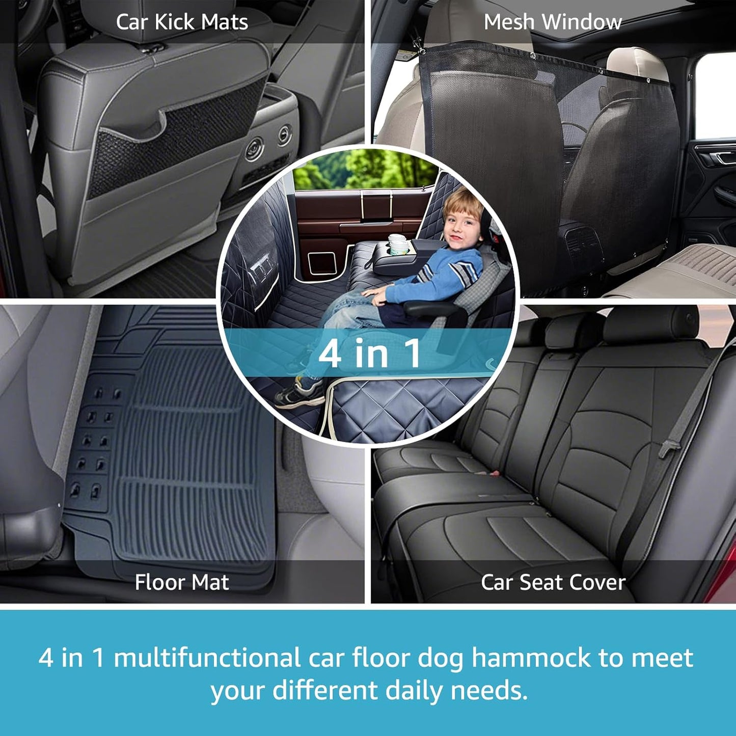 Lassie 4 in 1 Dog Floor Hammock for Crew Cab,100% Waterproof Backseat Cover Dog Seat Covers, Bench Protector for Ford F150, Chevy Silverado,GMC Sierra,Toyota Tundra,Ram 1500 Truck etc