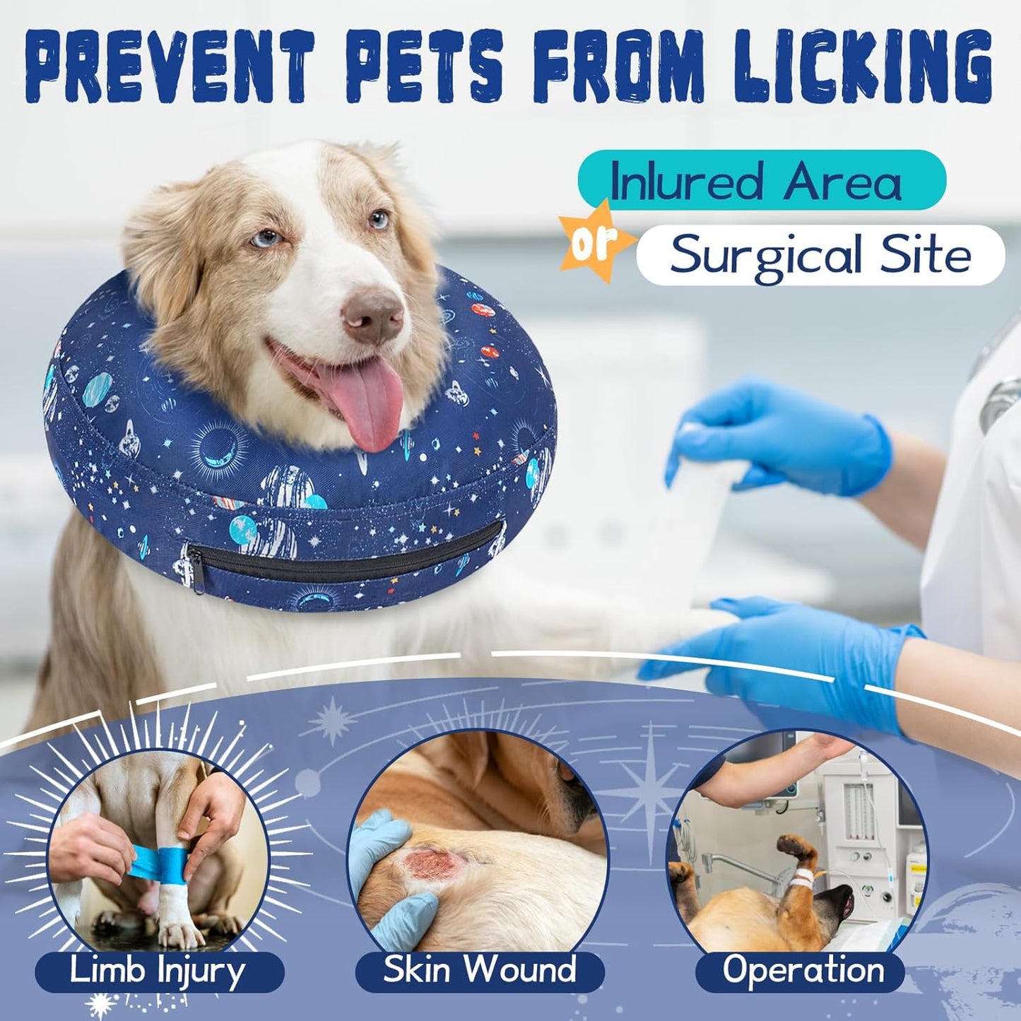 Inflatable Dog Cone Collar for After Surgery, Dog Donut Collar After Surgery, Soft Doggie Cone for Small Medium Large Dogs to Stop Licking