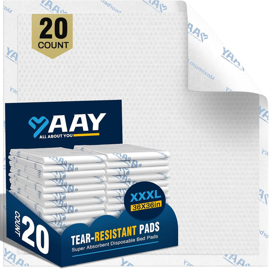 AAY Chucks Pads Disposable Adult Incontinence Bed Pads 36x36 7-Layer Ultra Absorbent, Leakproof & Heavy-Duty, Breathable & Comfortable for Adults, Babies and Pets（20 Count）