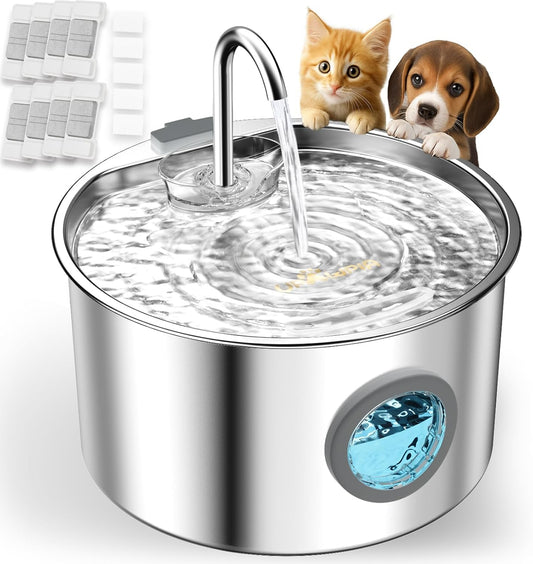Cat Water Fountain Stainless Steel 108oz/3.2L with 13 Filters Automatic Pet Water Fountain for Cats/Dogs Indoor Ultra Quiet Metal Cat Fountains for Drinking Kitty Watering Supplies for Animals