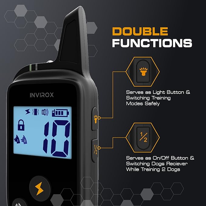 INVIROX Dog Training Collar for Large Dog X2 [2025 Edition] 123 Levels Dog E Collars 1100yd Range, 100% Waterproof, Rechargeable Electric Collars for Medium Dogs, E Collar for Large Dogs