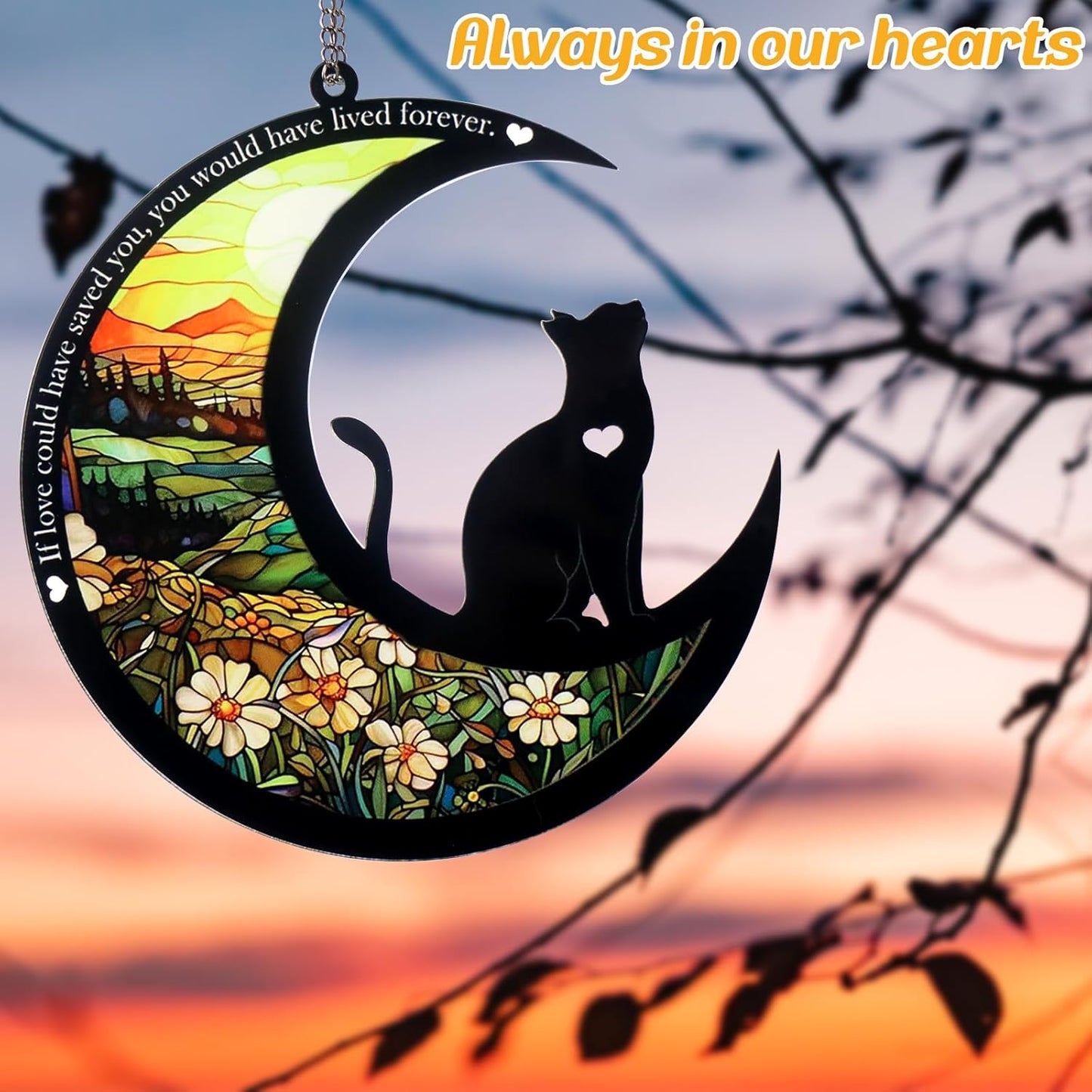 Pet Memorial Suncatcher, Loss of Cat & Dog Sympathy Gifts, Hanging Stained Acrylic Light Catcher, Cat & Dog Memorial Ornament for Pet Lovers, Sunrise Pattern