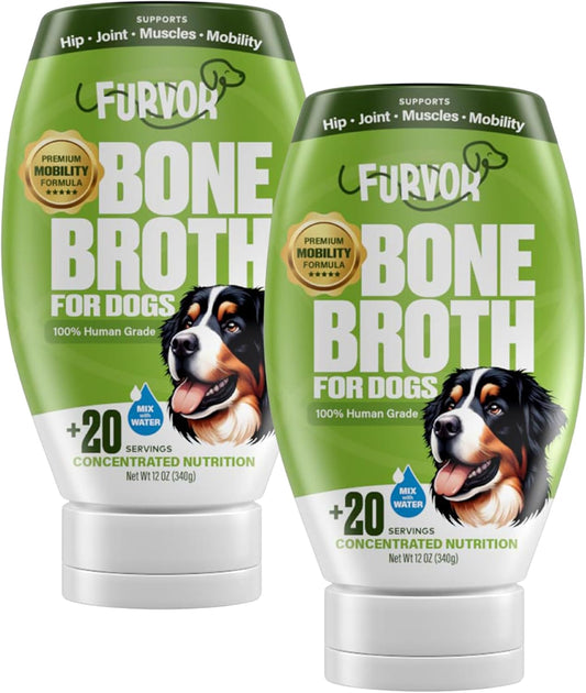 Furvor Beef Mobility Support Bone Broth Concentrate for Dogs - Collagen Protein Supplement - Boosted w/Amino Acids, Glucosamine, and Chondroitin - Dog Food Topper - Human Grade (2pk, 40 Servings)