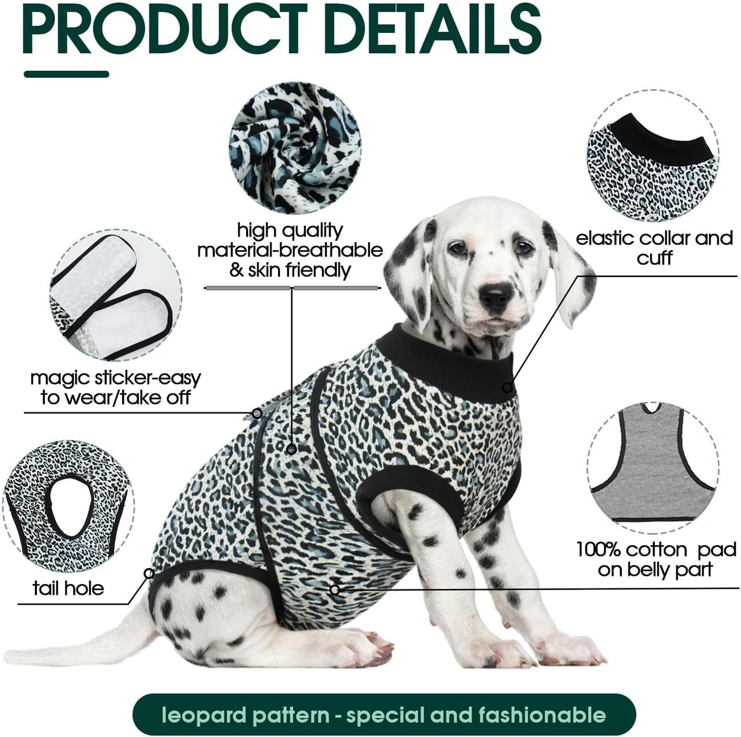 Kuoser Dog Surgery Suit, Comfy Dog Recovery Suit Female Doggie Onesie for Surgery, Post-Op Onesie for Female & Male Dogs, Soft Protective Wear, BlueLeopard XL
