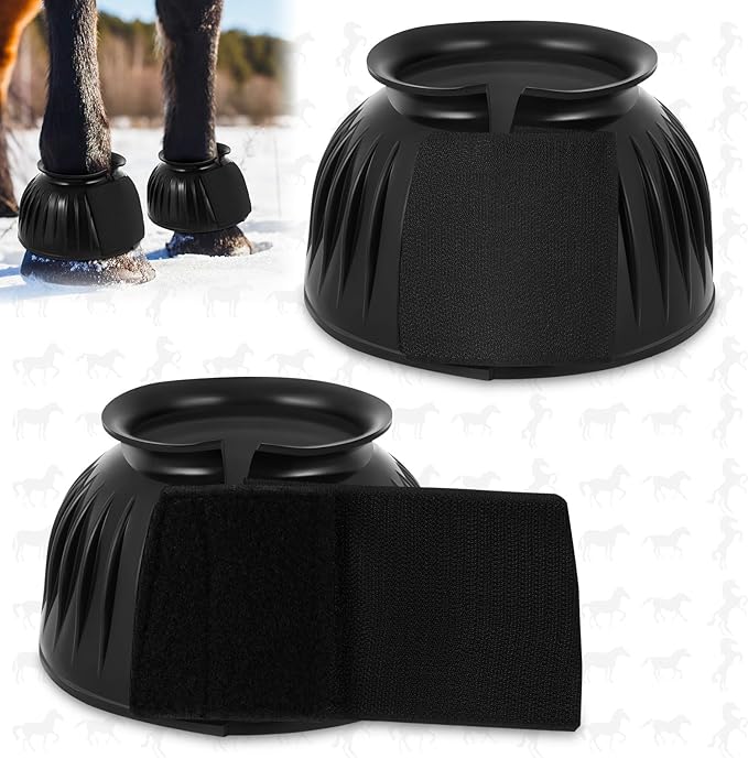 Abbylike Horse Bell Boots Protect Against Hoof Impact Trauma Rubber Bell Boots Horse Care for Turnout No Rub Design Comfort Quick Wrap Hook and Loop