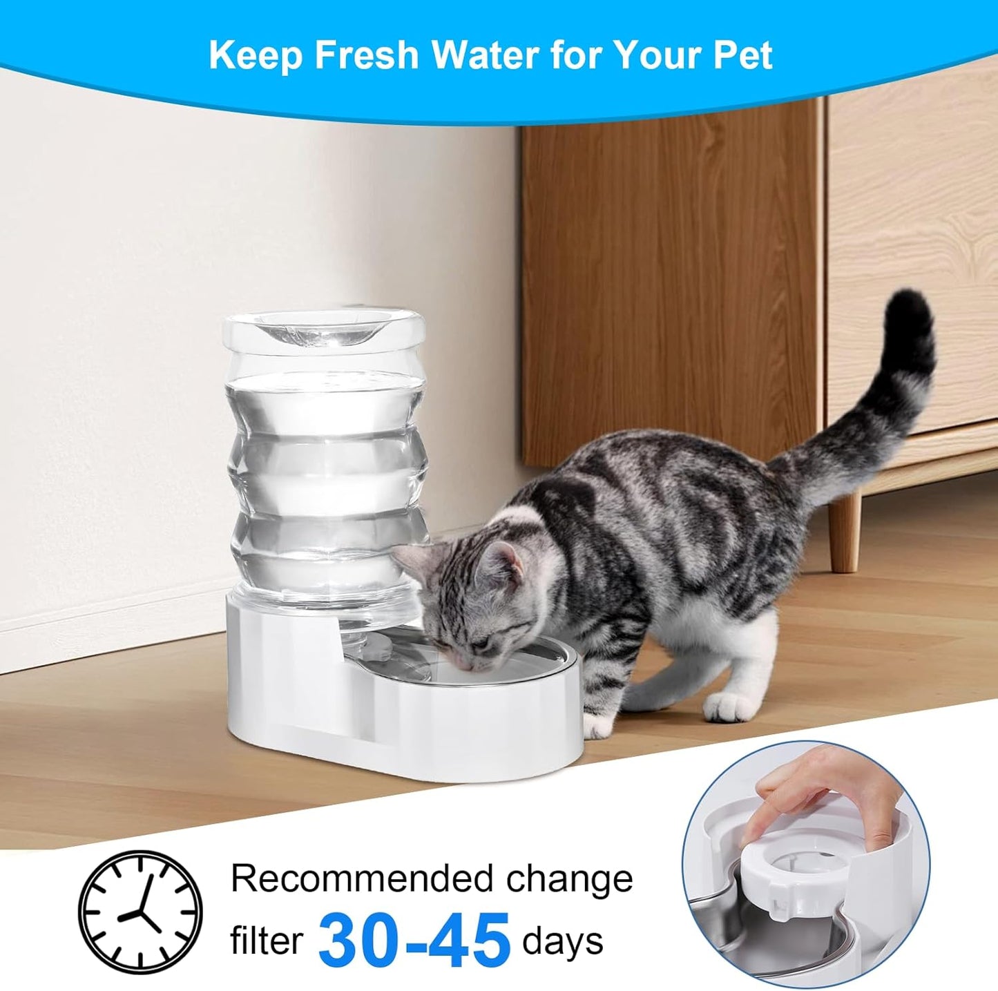 8-Pack Replacement Filters for 3L/3.6L/4.6L/6L/8L Gravity Pet Water Dispenser, Dog Water Filter Replacement, Triple Filtration Pet Fountain Filter, Water Feeder Filter for Cat and Dog