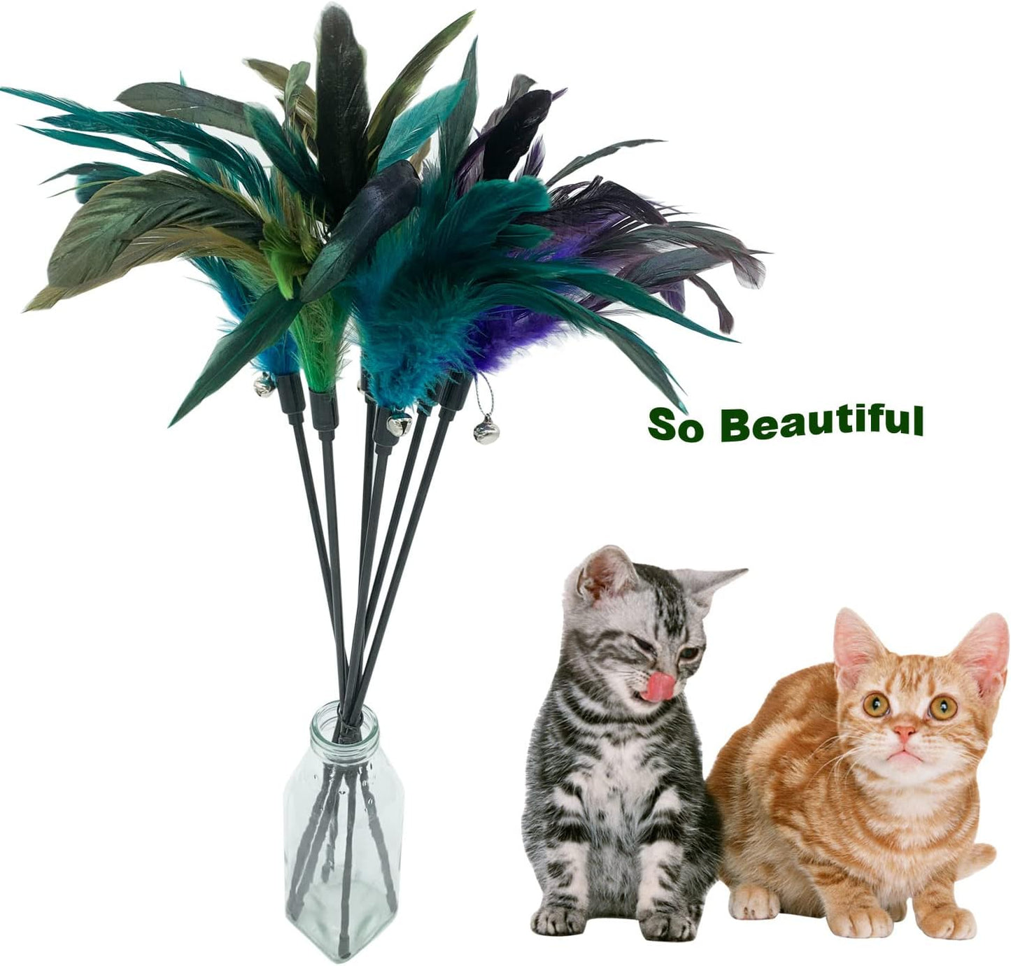 Cat Wand Toy Feather Stick Cat Toys, 8 Pieces Interactive Cat Toy Feathers Wand for Indoor Cats