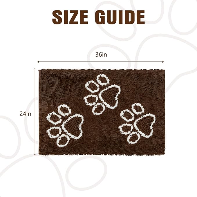 EXPAWLORER Dog Door Mat - Highly Absorbent Microfiber Dog Rug, Soft Chenille Non-Slip Large Pet Paw Cleaning Washable Mud Mat for Bathroom, Brown