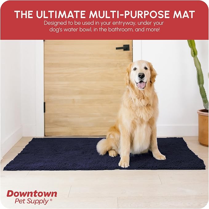 My Doggy Place Microfiber Dog Mat for Muddy Paws, 60" x 36" Navy Blue - Non-Slip, Absorbent and Quick-Drying Dog Paw Cleaning Mat, Washer and Dryer Safe - X-Large/Runner