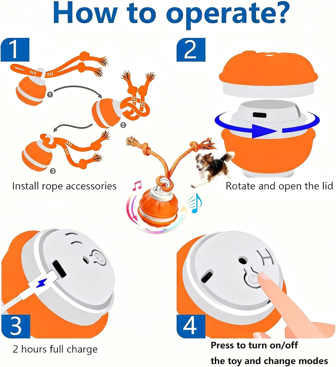 Interactive Dog Toys,Puppy Toys,Interactive Dog Toys for Small Dogs,Peppy Pet Ball for Dogs,Automatic Rolling Birdsong Squeaky Touch-Activated Moving Tiny Fetch Dog Toy to Keep them Busy(Orange)