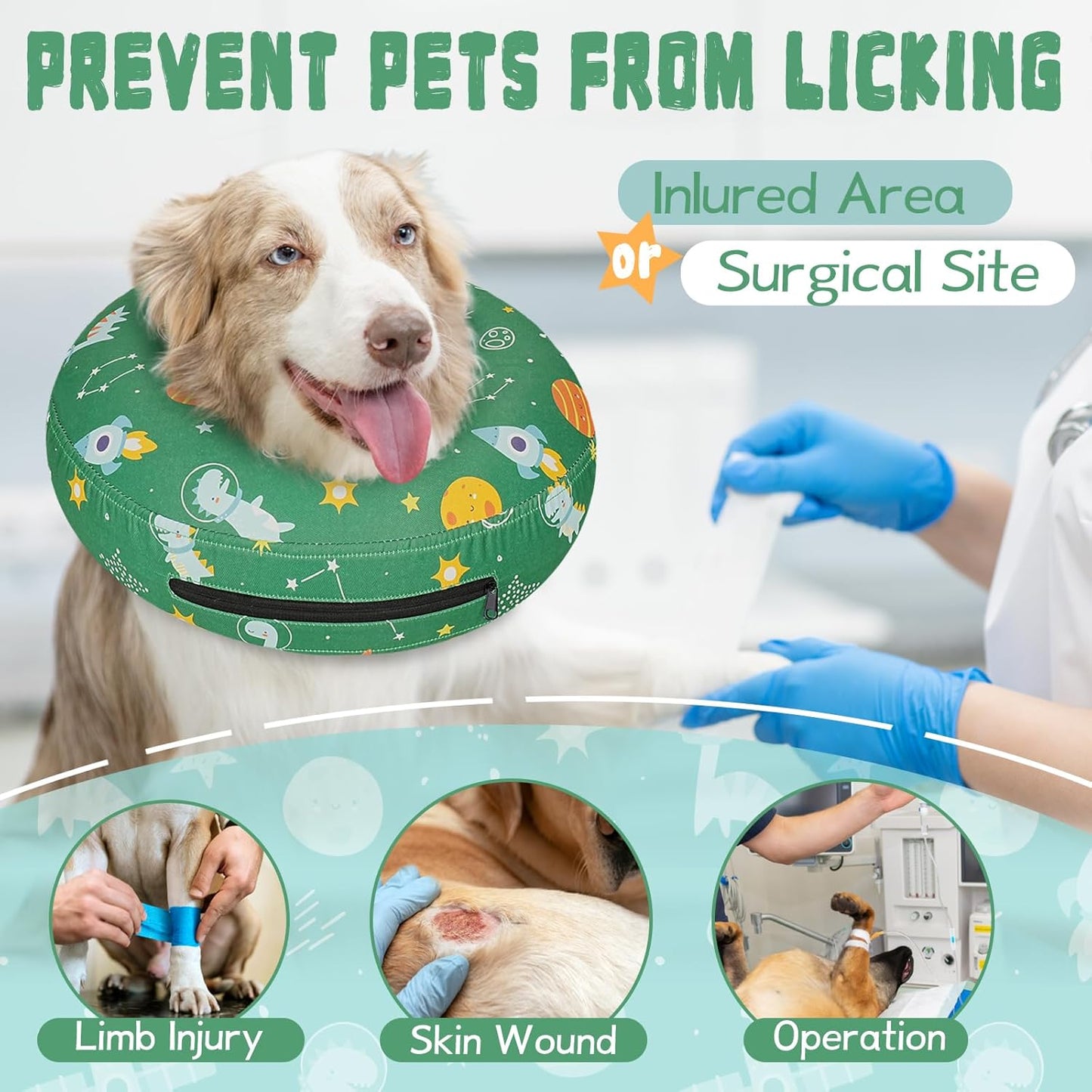 Inflatable Dog Cone Collar for After Surgery, Dog Donut Collar After Surgery, Soft Pet Cone for Small Medium Large Dogs to Stop Licking