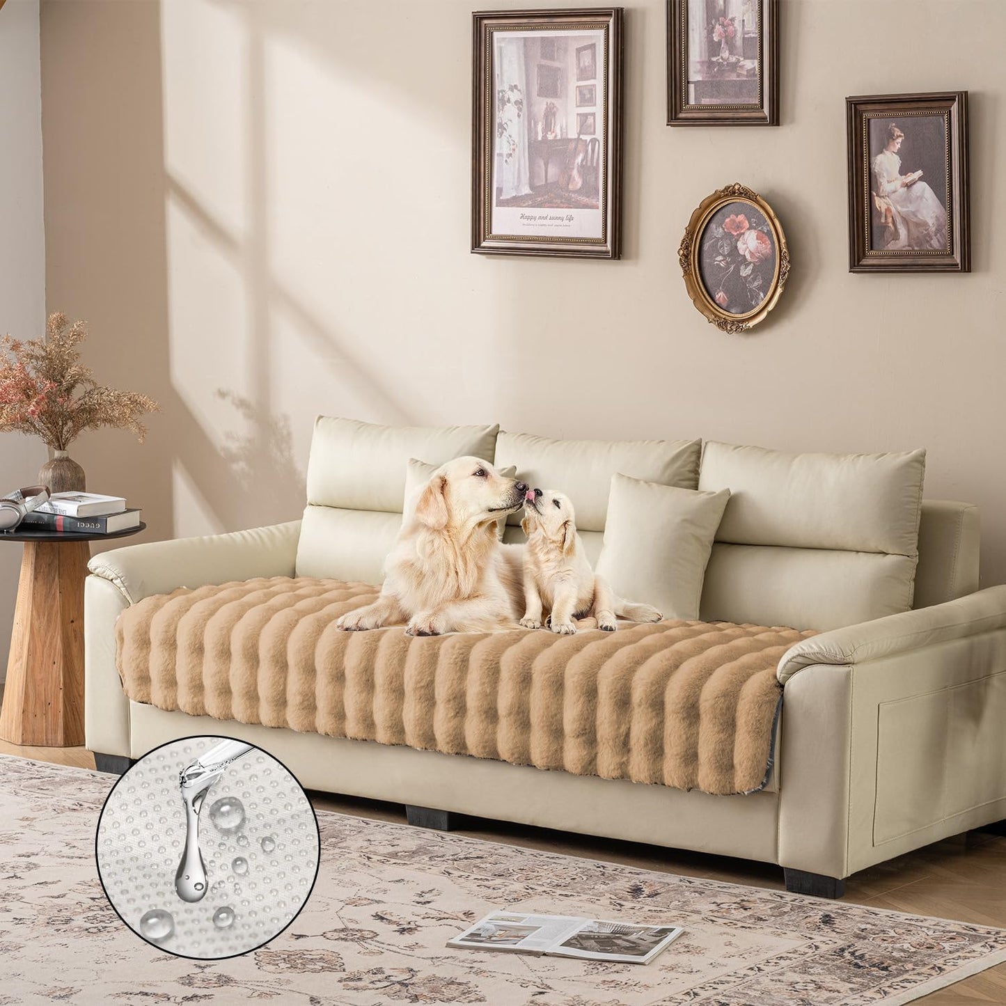 Dogs/Cats Bed Mats, Dog Pad Washable Removable Couch Cover with Anti-Slip Back, Plush Long Fur Mat, Perfect for Small, Medium and Large Dogs.(Light Brown-Bubble, 30"x90")