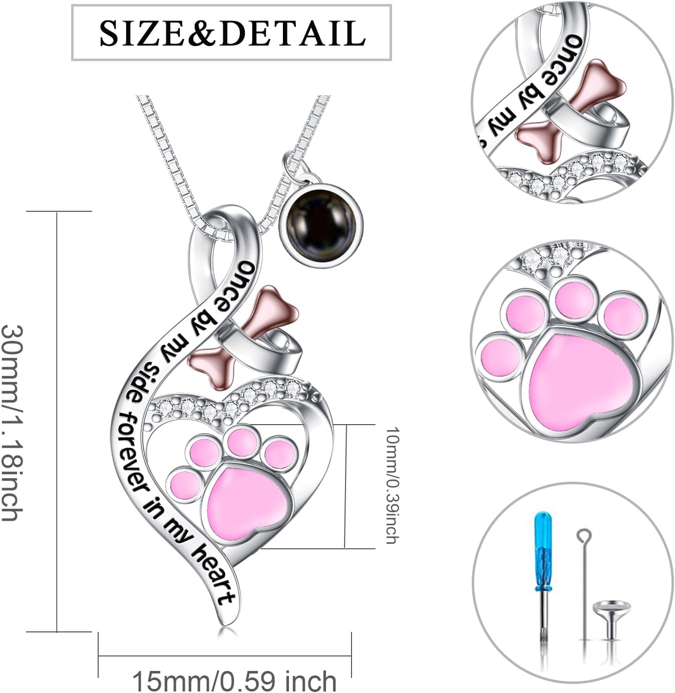 Sterling Silver Pet Urn Necklace for Ashes - Memorial Keepsake for Dog, Cat Pet