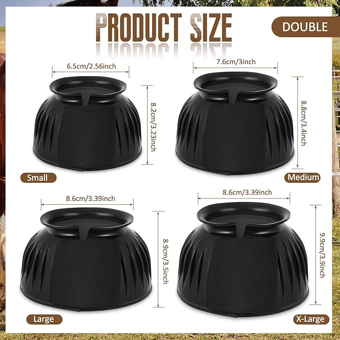 Abbylike Horse Bell Boots Protect Against Hoof Impact Trauma Rubber Bell Boots Horse Care for Turnout No Rub Design Comfort Quick Wrap Hook and Loop