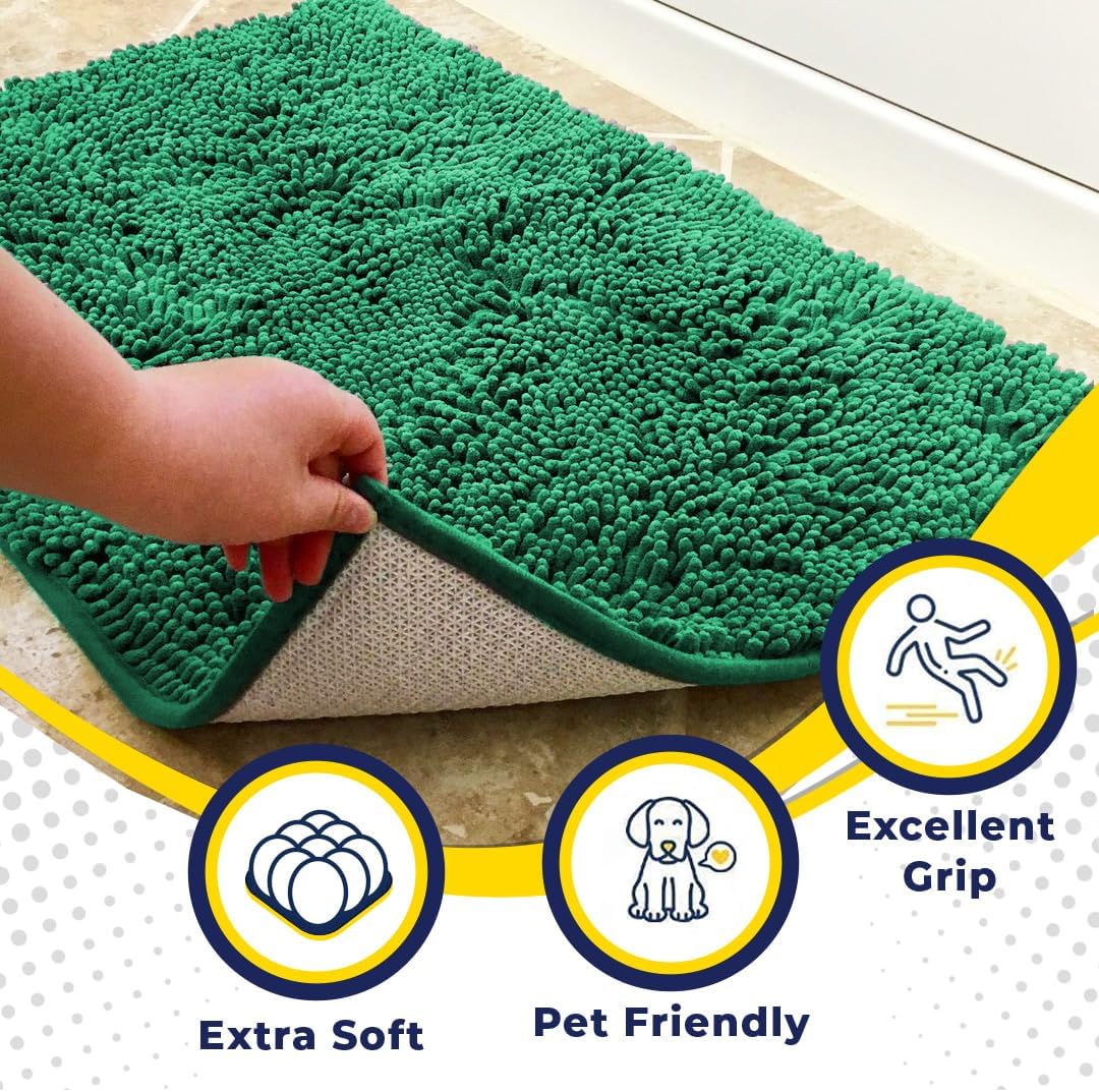 Muddy Mat® Shown on TV – Super Absorbent Microfiber Dog Door Mat for Muddy Paws, Non-Slip Washable Pet Rug, Quick Dry Chenille Entryway Carpet, Machine Washable Indoor Outdoor mat, Dark Green 30"x19"