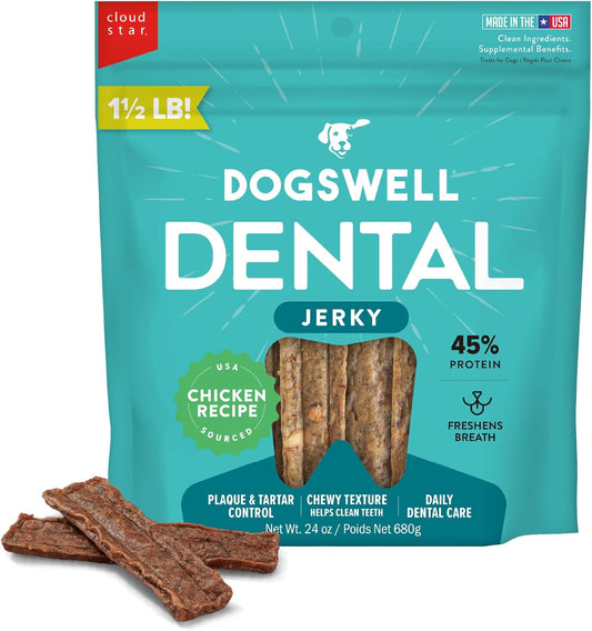 DOGSWELL Dental Jerky Dog Treats, Chicken, 24 oz. Bag