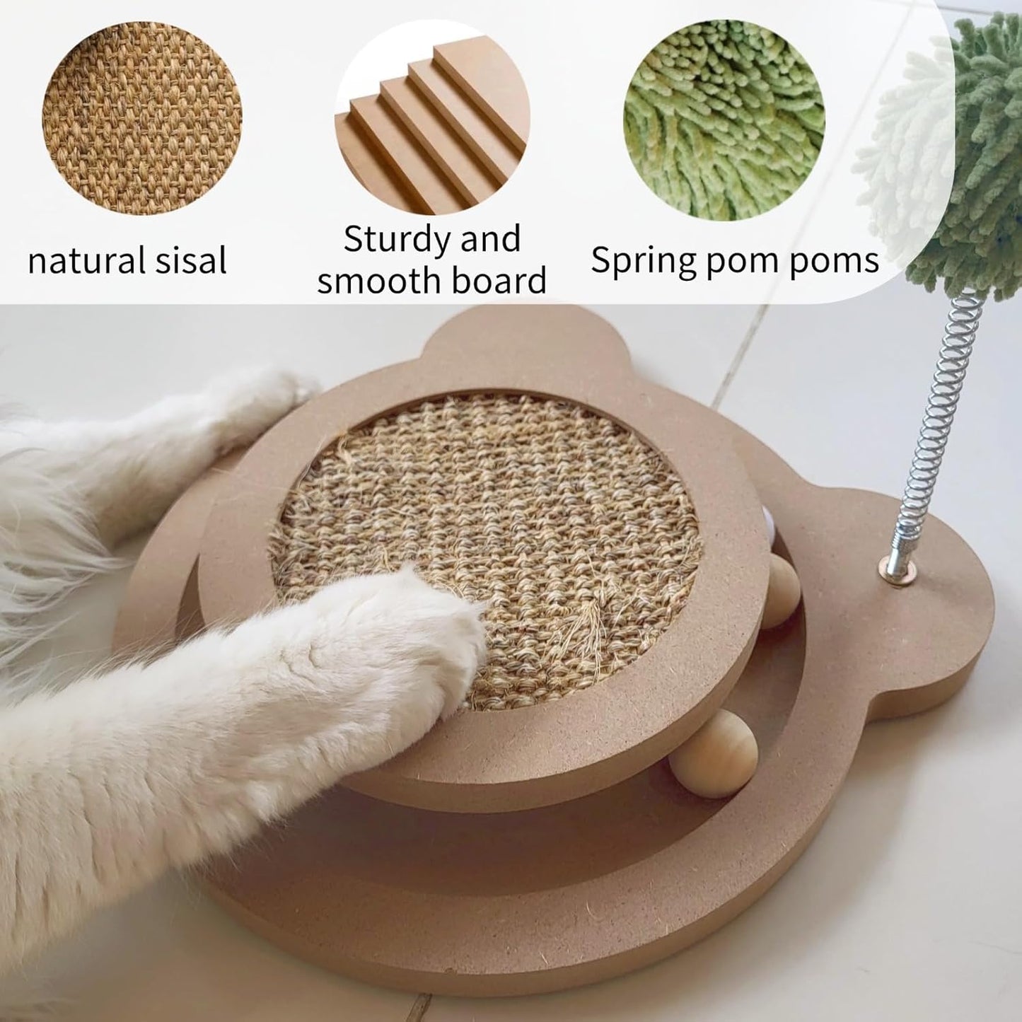 Cute Cat Scratcher,Interactive Scratcher Toys for Indoor Cats and Kitten Natural Sisal Cat Scratch Mats Track Balls Spring Toy,for Bored Cats self Play