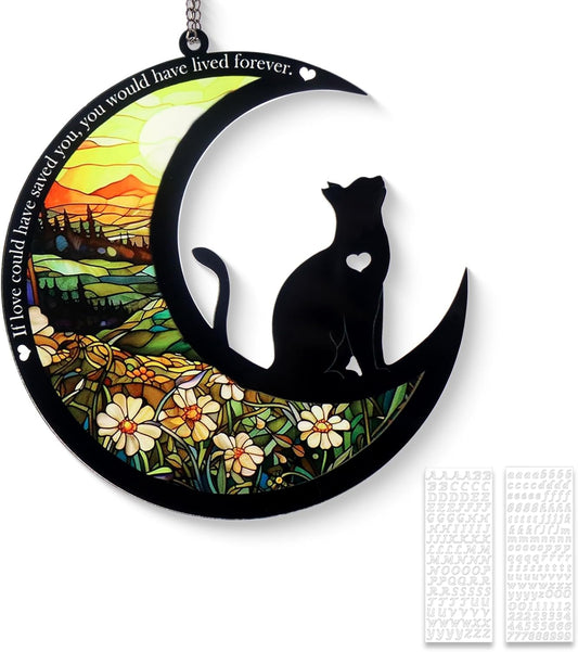 Pet Memorial Suncatcher, Loss of Cat & Dog Sympathy Gifts, Hanging Stained Acrylic Light Catcher, Cat & Dog Memorial Ornament for Pet Lovers, Sunrise Pattern