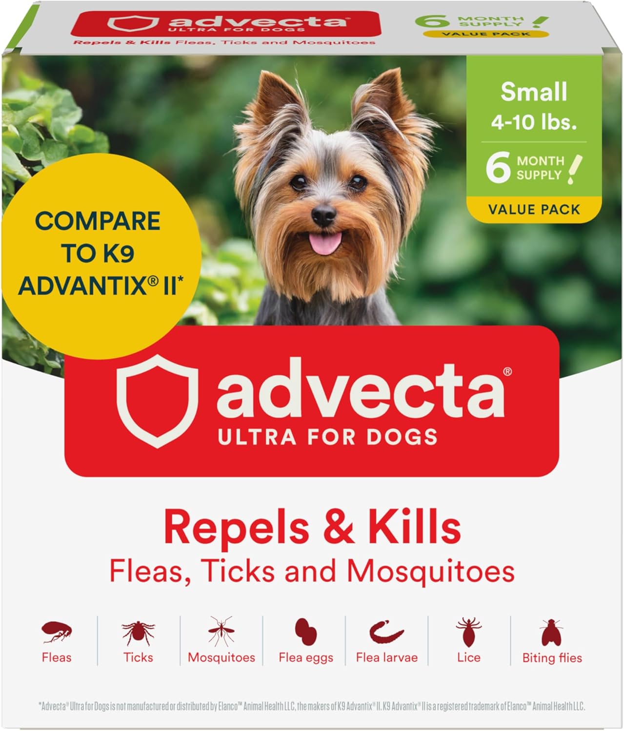 Advecta Ultra Flea and Tick Prevention for Dogs - Dog and Puppy Treatment and Control - Mosquito Repellent - Small, Fast Acting Waterproof Topical Drops, 6 Month Supply