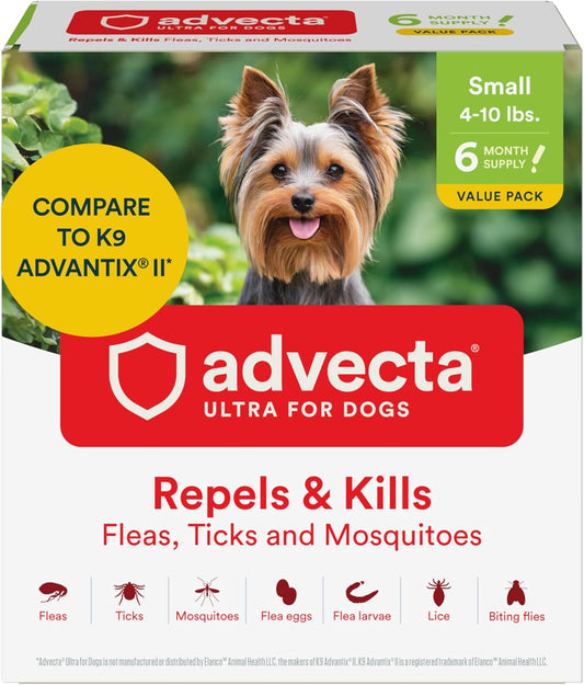 Advecta Ultra Flea and Tick Prevention for Dogs - Dog and Puppy Treatment and Control - Mosquito Repellent - Small, Fast Acting Waterproof Topical Drops, 6 Month Supply