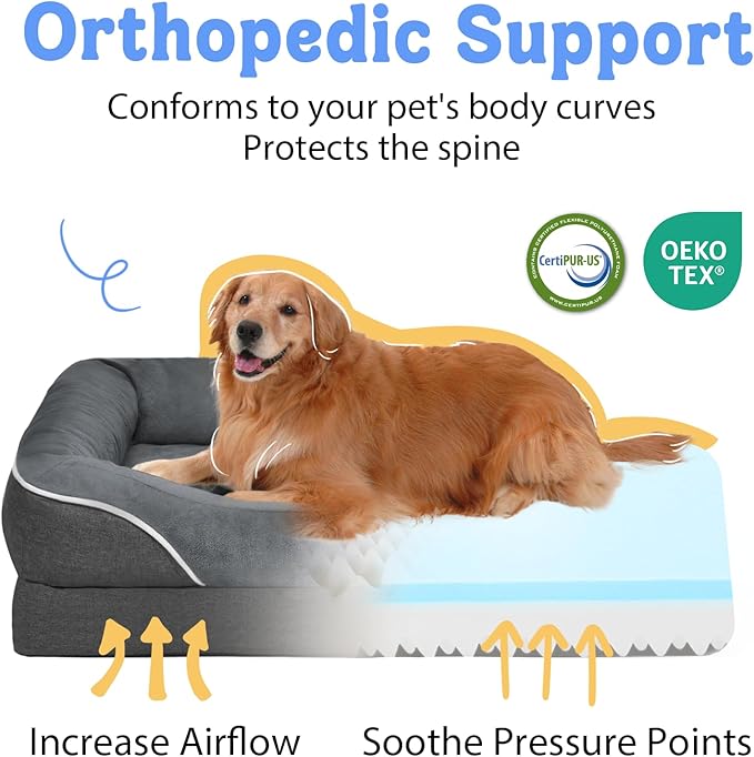 Washable Orthopedic Large Dog Bed - Removable Orthopedic Dog Beds XL with Bolster for Extra Large Dogs with Washable Cover and Non-Slip Bottom
