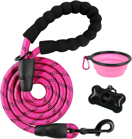 BARKBAY Dog Leashes for Large Dogs Heavy Duty Dog Leash 4/5/6 FT with Comfortable Padded Handle and Highly Reflective Threads for Medium Large Dogs Walking Training Running (5FT-1/2'',Fushcia)