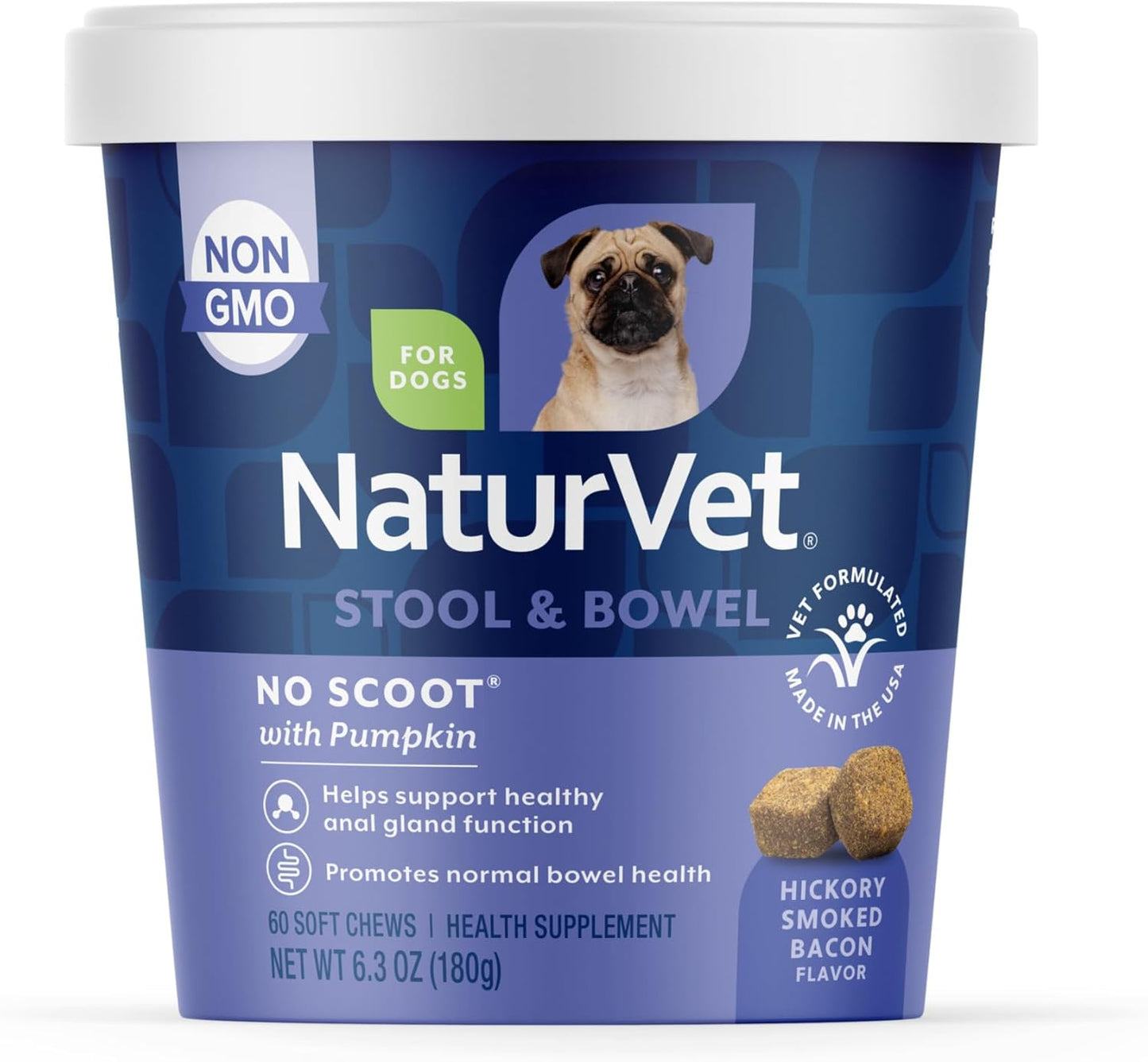 NaturVet - No Scoot for Dogs - 60 Soft Chews - Plus Pumpkin - Supports Healthy Anal Gland & Bowel Function - Enhanced with Beet Pulp & Psyllium Husk
