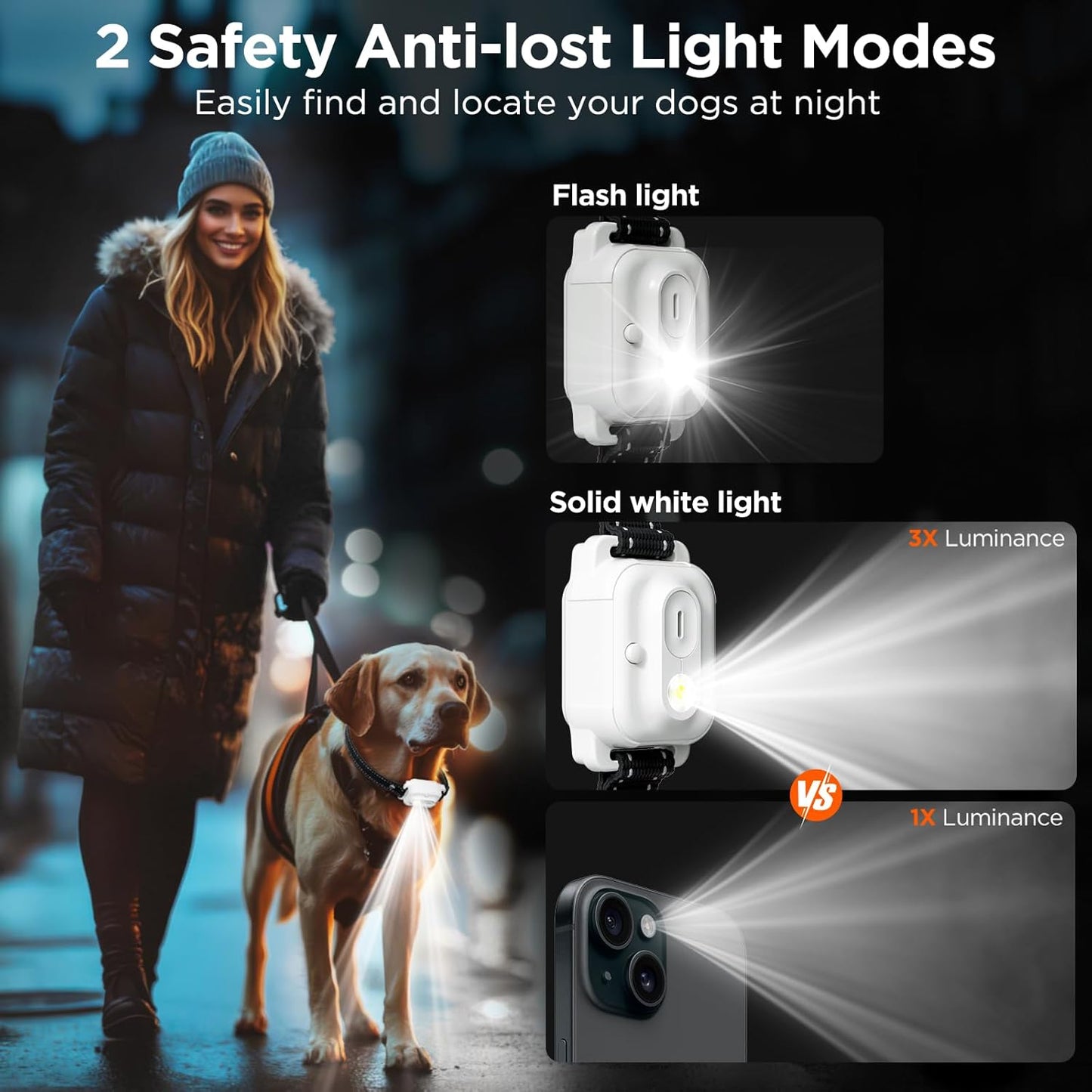 Dog Shock Collar 2 Dogs, 3300ft Dog Training Collar with Remote, IPX7 Waterproof Rechargeable Sleek Modern for All Dogs with Beep, Vibration, Safety Shock, Light Mode, 8-120 lbs NF