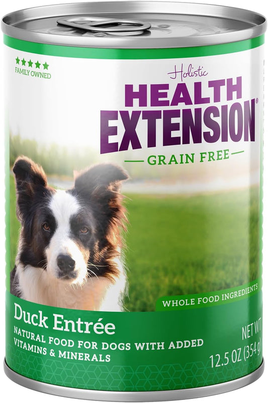 Health Extension Duck Entrée Wet Dog Food Grain-Free, 12.5 oz - Protein-Rich Recipe, Hydration Support, Ideal for Sensitive Stomachs (Case of 12 Cans)