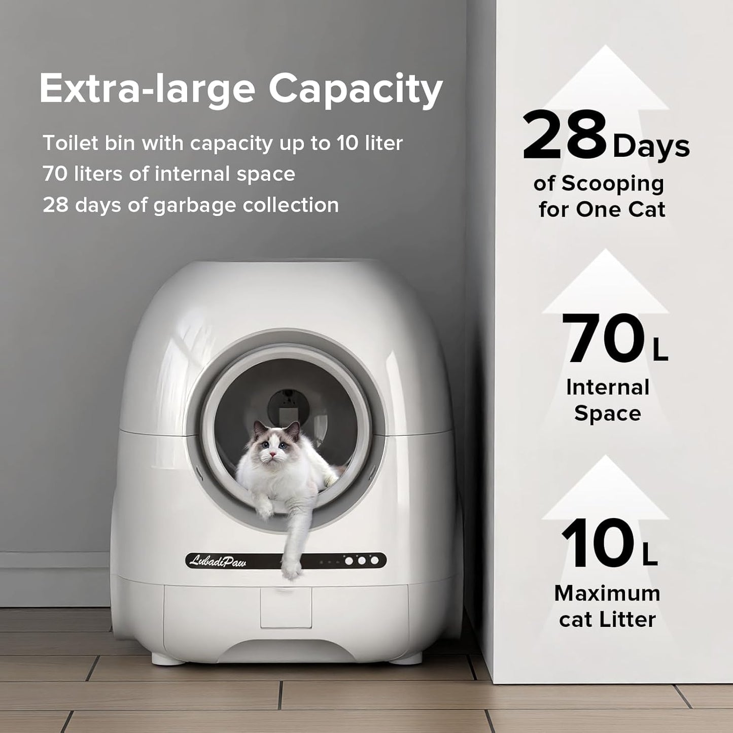 Extra Large Automatic Cat Litter Box Self Cleaning, Large Capacity Litter Robot with App Control Smart Odor Removal Safety Protection for Multiple Cats