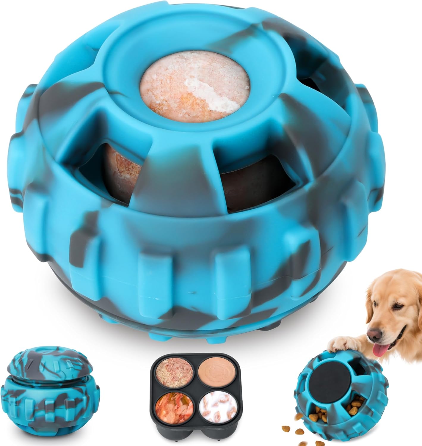 Frozen Treat Dispensing Dog Toys to Keep Them Busy,Dog Enrichment Toys for Natural Rubber-Stuffable Ball,Dishwasher Safe,Blue,M