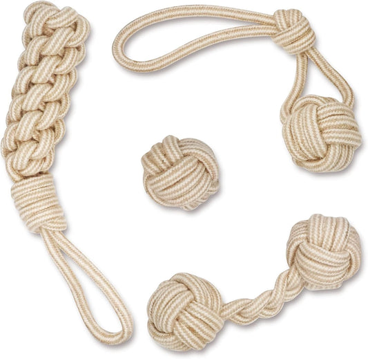Dog Chew Toys-Puppy Tug Toys-Natural Cotton Rope-Pets Teething Interactive Knots for Small Medium Dog Mutt (Set of 4)