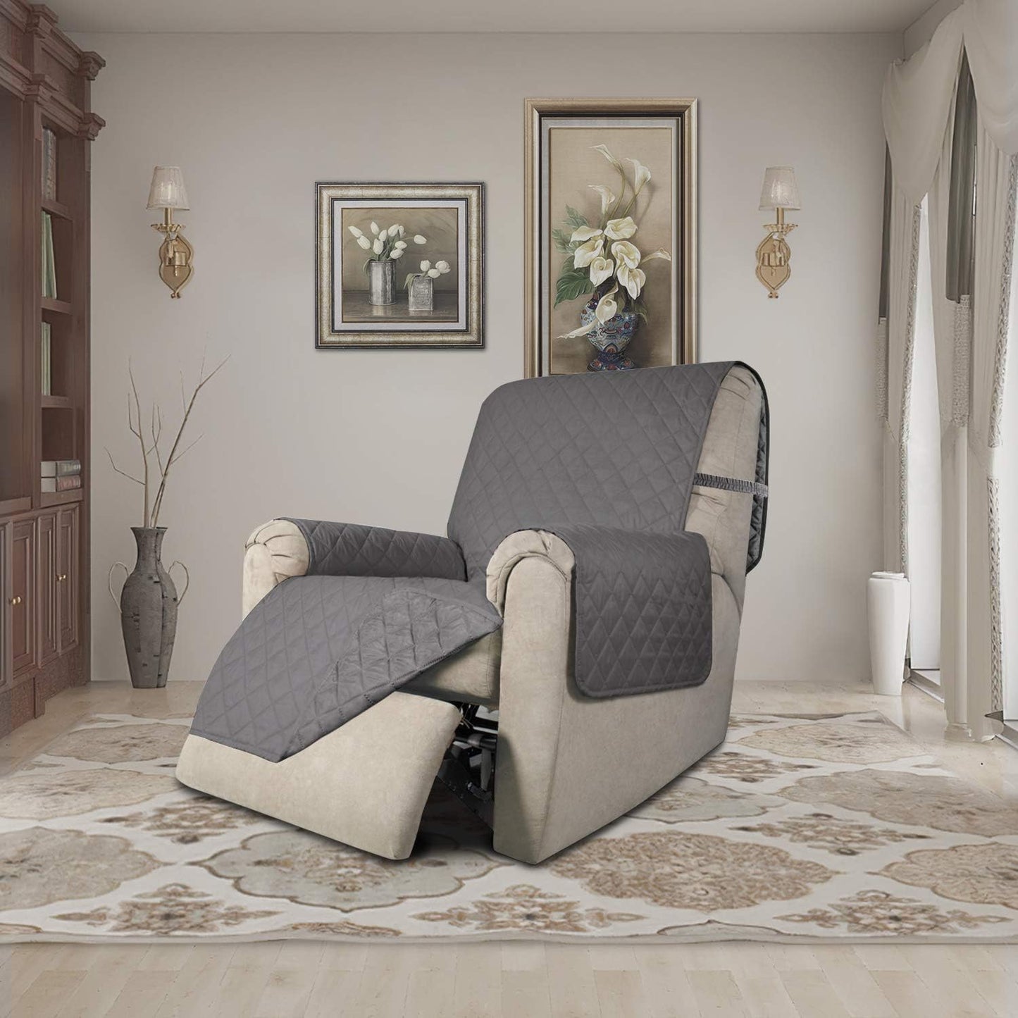 Easy-Going Recliner Chair Slipcover Reversible Sofa Cover Water Resistant Couch Cover Furniture Protector with Elastic Straps for Pets Dog (Recliner, Gray/Gray)