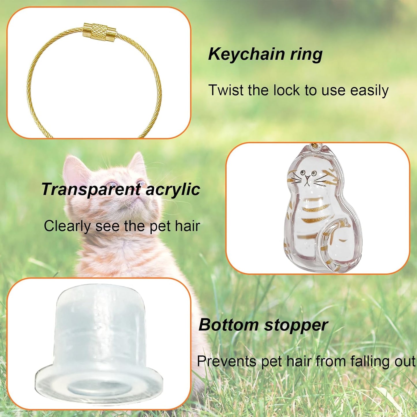 Cat Hair Storage Bottle Keychain, Pet Fur Keepsake Box, Pet Hair Storage Keychain, Transparent Cat and Dog Hairs Memorial Holder Gifts