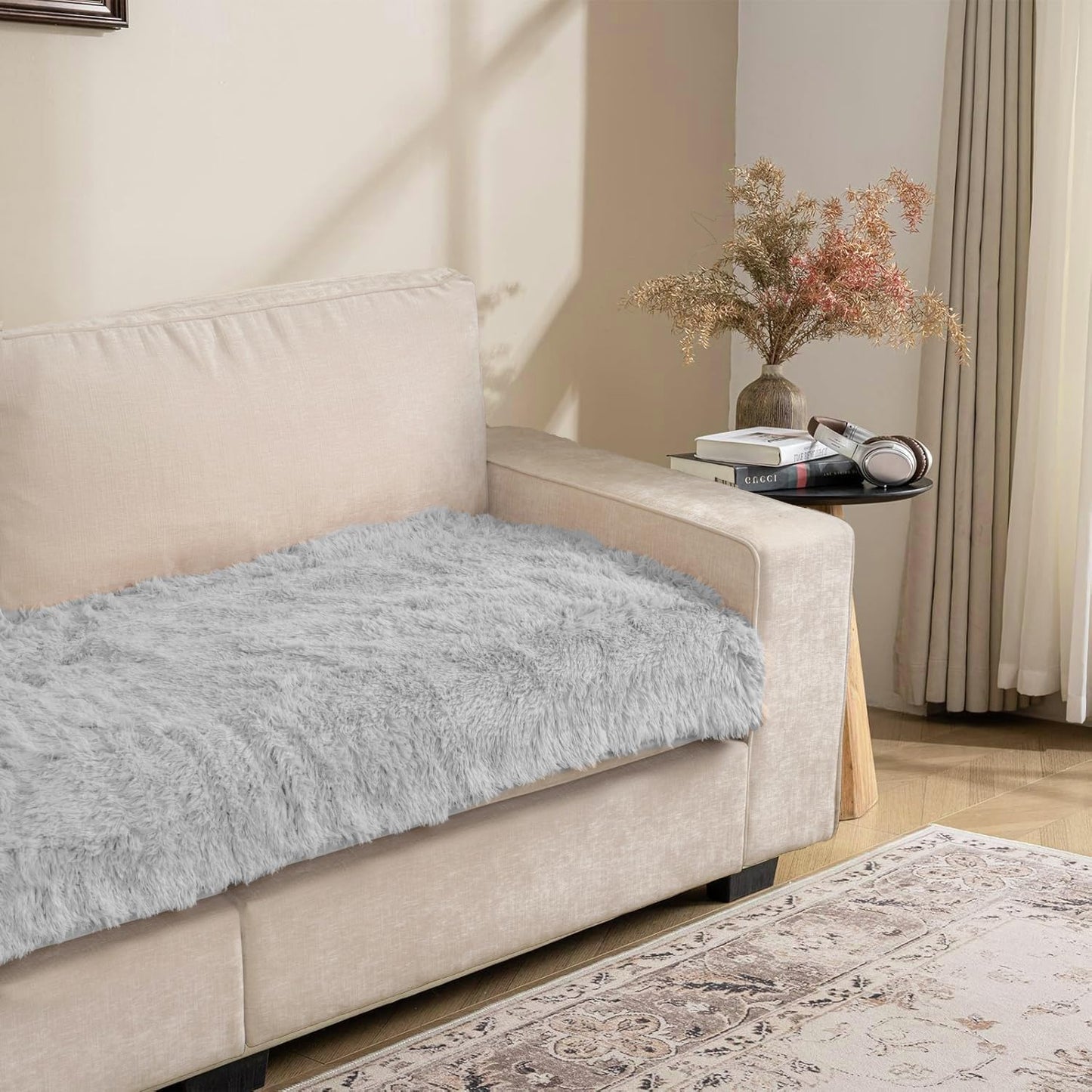 Dogs/Cats Bed Mats, Dog Pad Washable Removable Couch Cover with Anti-Slip Back, Plush Long Fur Mat, Perfect for Small, Medium and Large Dogs.(Light Gray, 30"x80")