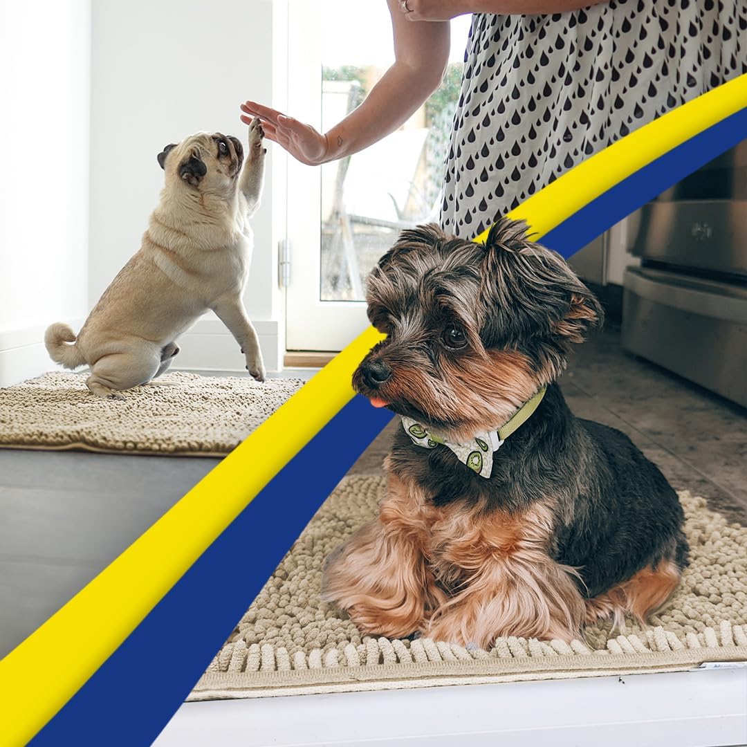 Muddy Mat® Shown on TV – Super Absorbent Microfiber Dog Door Mat for Muddy Paws, Non-Slip Washable Pet Rug, Quick Dry Chenille Entryway Carpet, Machine Washable Indoor Outdoor mat, Beige 30"x19"