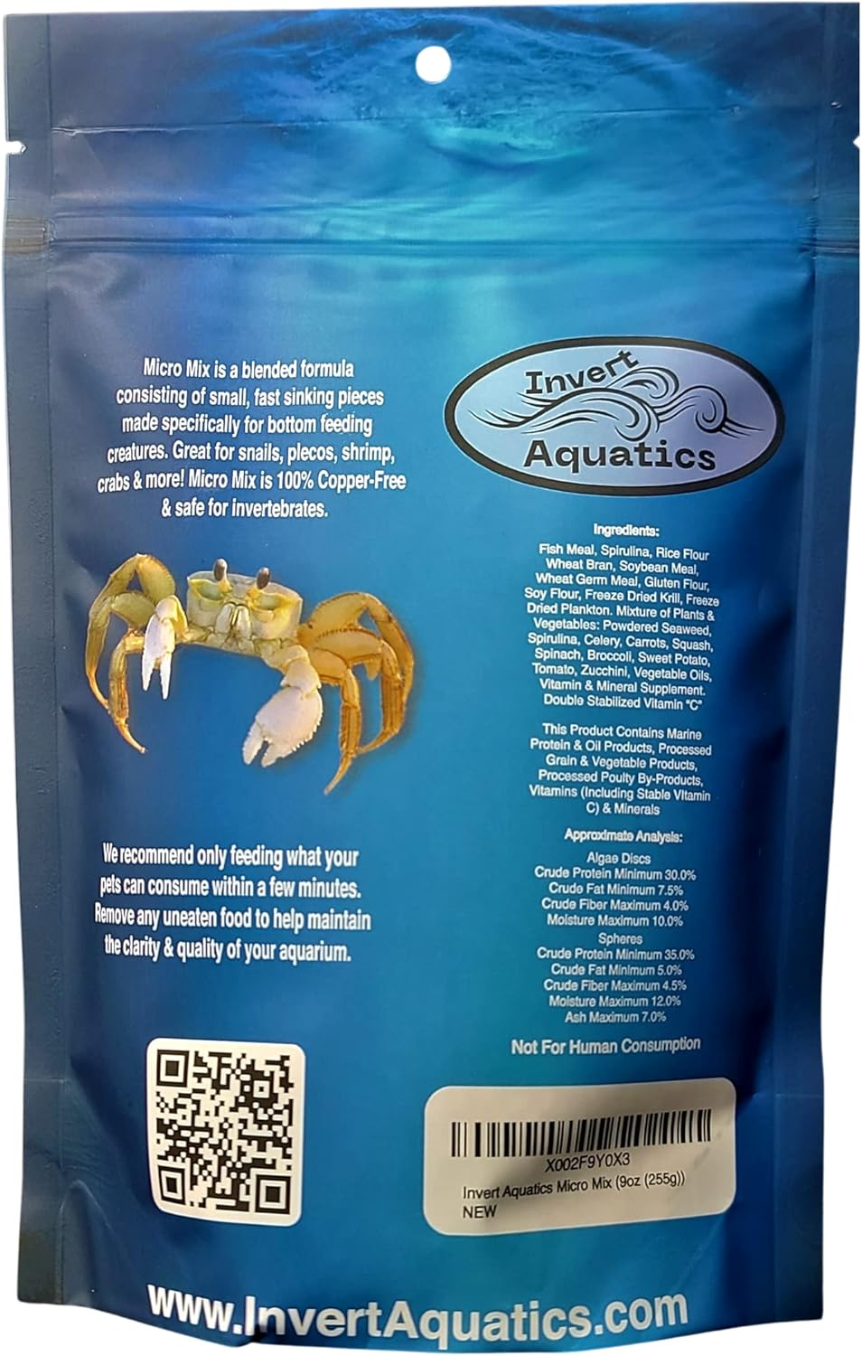 Micro Mix - Sinking Blended Diet for Snails, Shrimp & Bottom Feeding Fish (9 oz (255g))