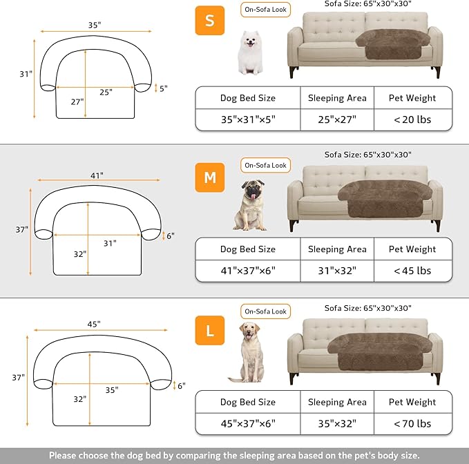 Calming Dog Bed Fluffy Plush Dog Mat for Furniture Protector with Removable Washable Cover for Large Medium Small Dogs and Cats (Medium(41x37x6), Camel)