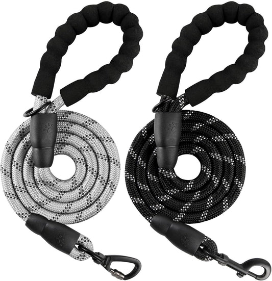BARKBAY Dog Leashes for Large Dogs Heavy Duty Dog Leash 2 Pack 5 FT with Comfortable Padded Handle Highly Reflective Threads for Medium Large Dogs Walking Training Running (5FT-1/2,Gray+Black)