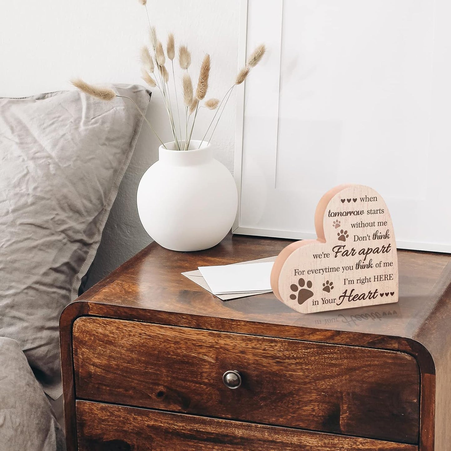 Maitys Pet Memorial Gifts Bereavement Remembrance Gifts for Loss of Dog Cat Sympathy Condolence Gifts Heart Shaped Wood Sign When Tomorrow Starts Without Me Wooden Plaque for Table Desk Decor (Khaki)